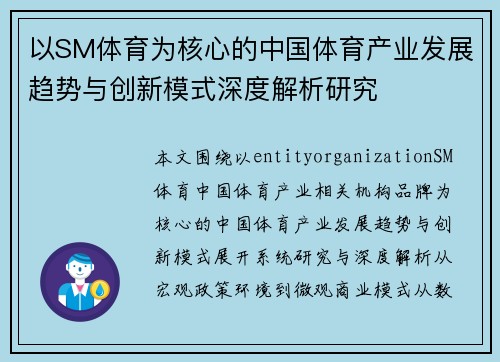 以SM体育为核心的中国体育产业发展趋势与创新模式深度解析研究